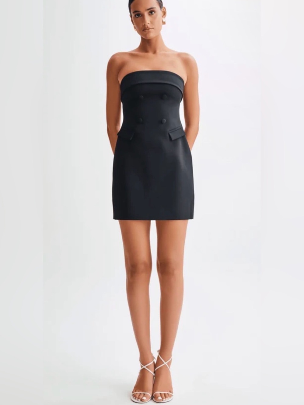 Meshki Black Abbie Strapless Suiting Double-Breasted Mini Dress